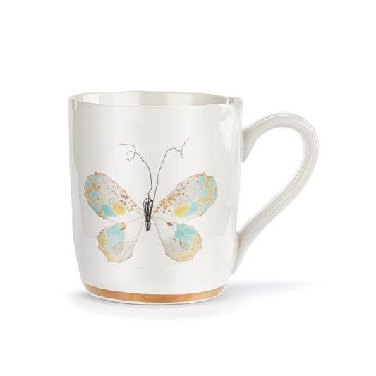 Demdaco Green & White Butterfly White Mug with Gold Trim - 14oz