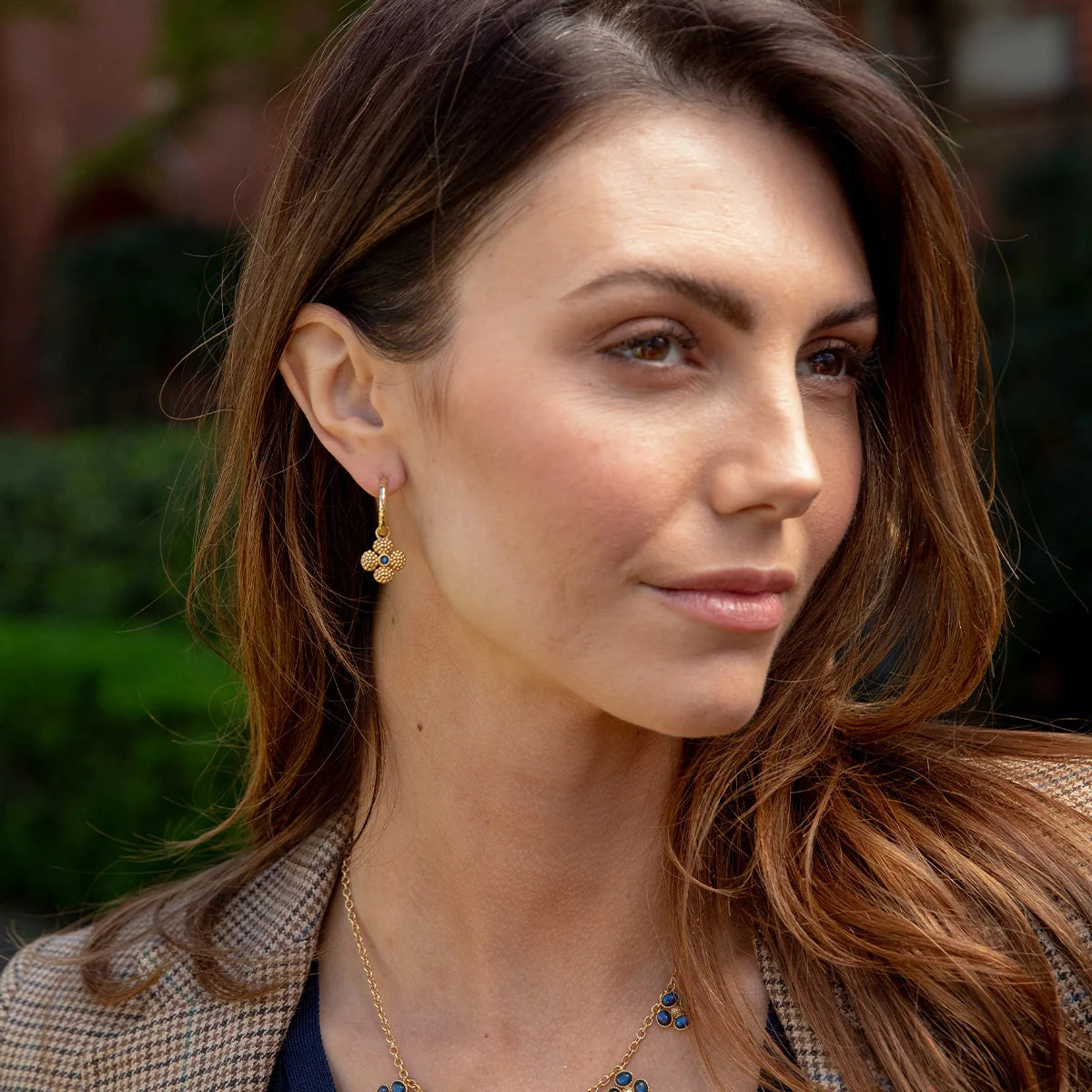 Capucine De Wulf Berry Clover Hoop Earrings with Double Sided Charm - Blue Labradorite
