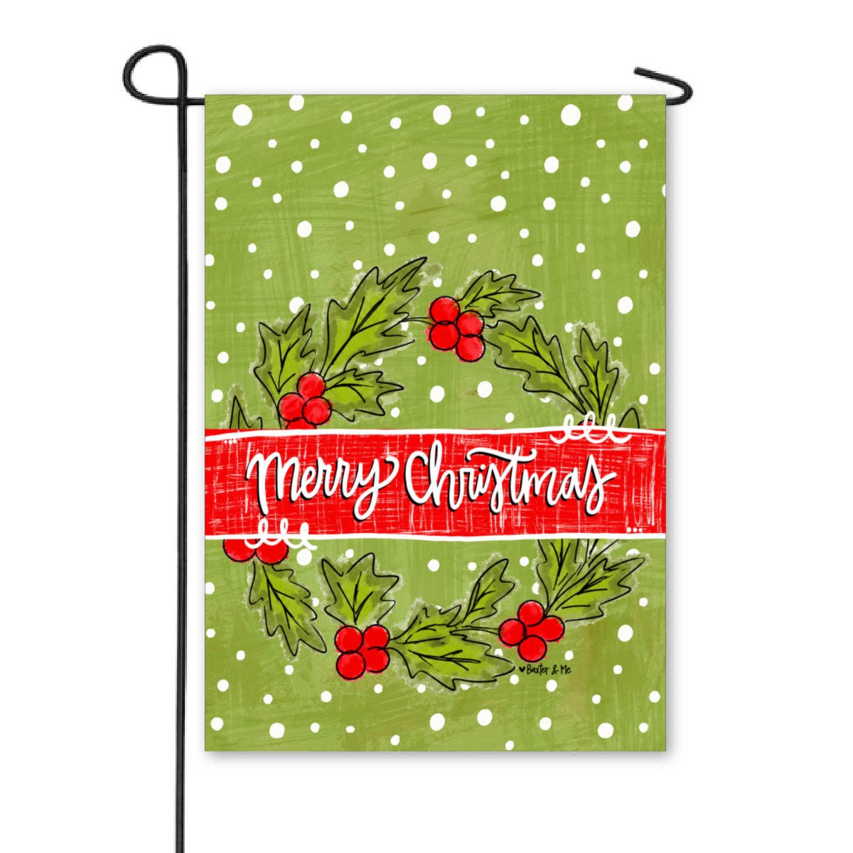 The Porch Baxter and Me Merry Christmas Holly Berry Wreath Garden Flag