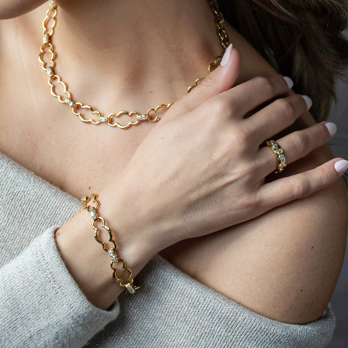 Capucine De Wulf Maharani Grande Chain Bracelet, 7.5"+2" - Clear Cubic Zirconi