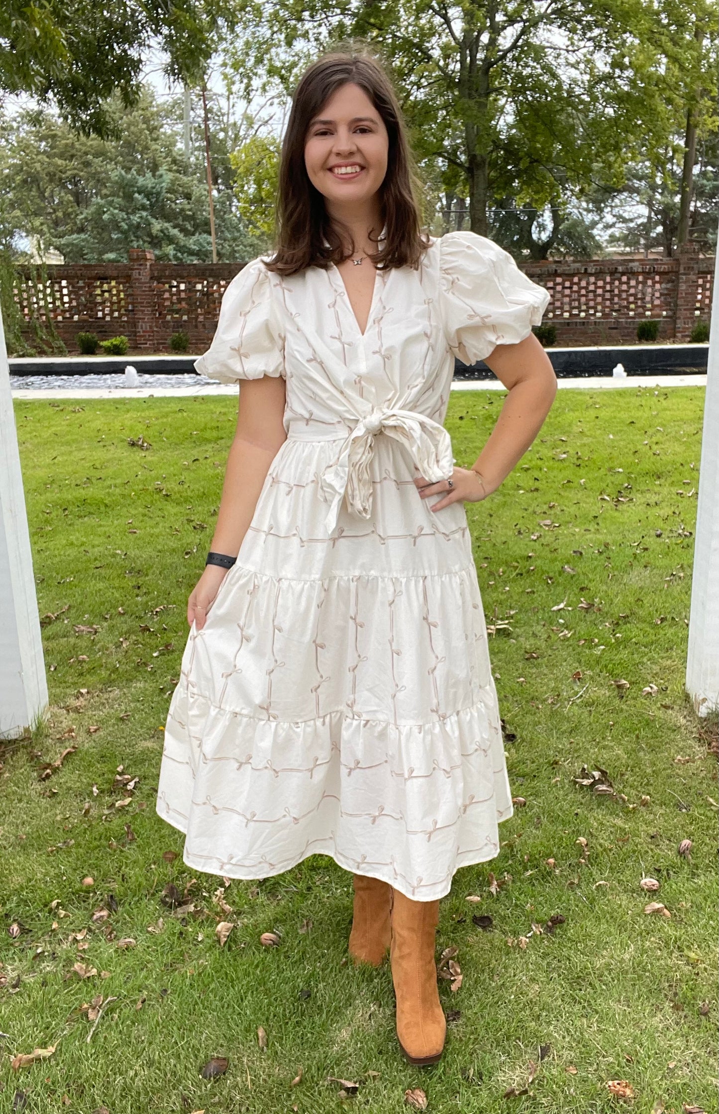 White Bow Midi Dress