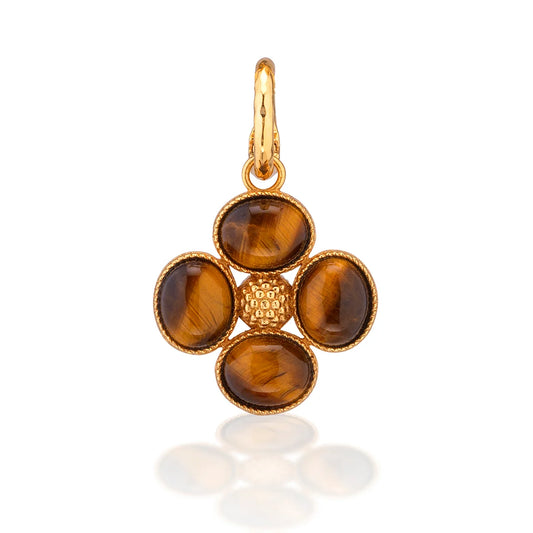 Capucine De Wulf Clover Double Sided Charm/Pendant - Tiger's Eye