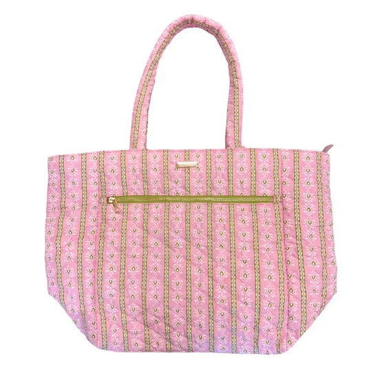 Laura Park Rosemary Stripe Pink Quilted Tote Bag