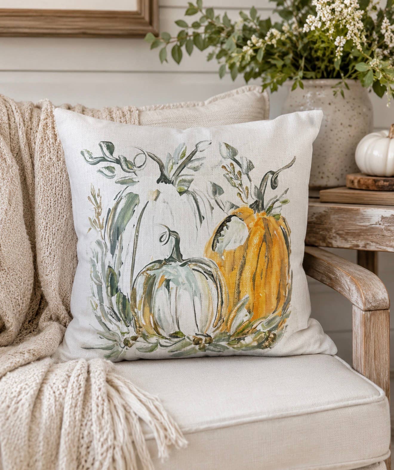 The Porch Fall Pumpkin Trio  pillow