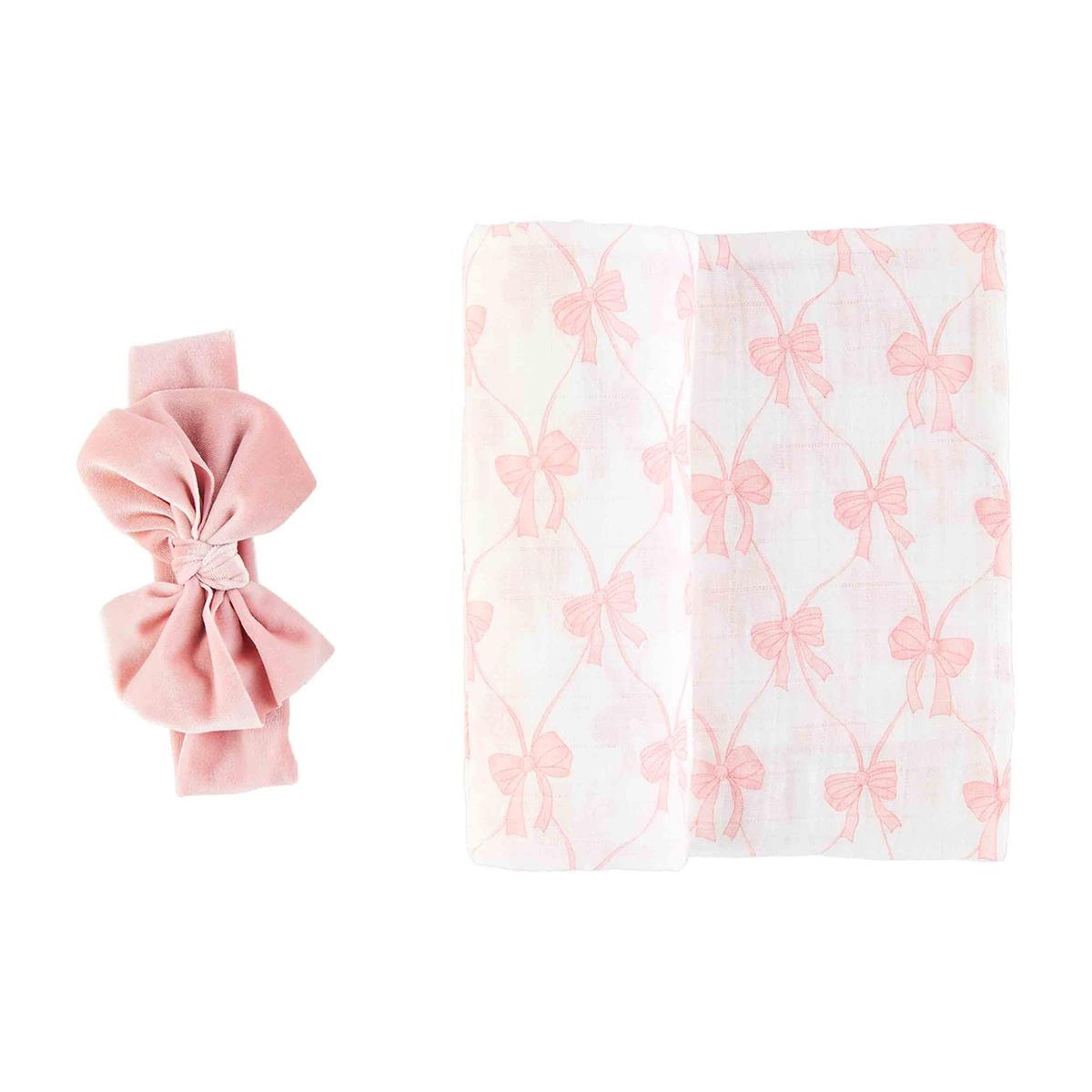 The Porch Mud Pie Bow Swaddle & Headband Set