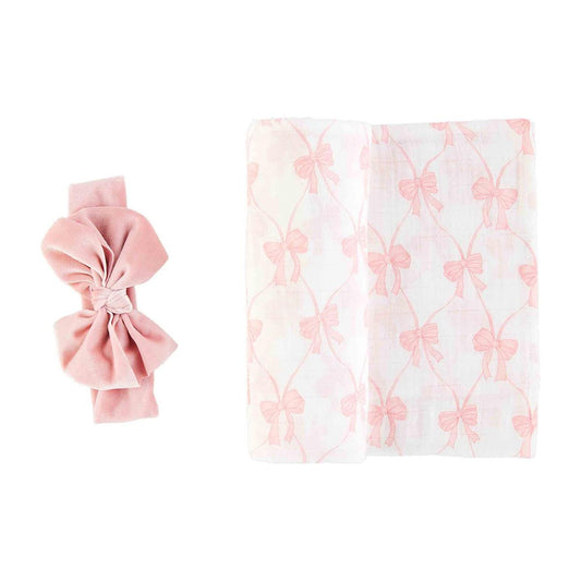 The Porch Mud Pie Bow Swaddle & Headband Set
