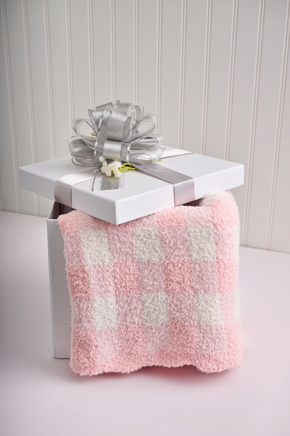 The Porch Mud Pie Pink Gingham Chenille Blanket