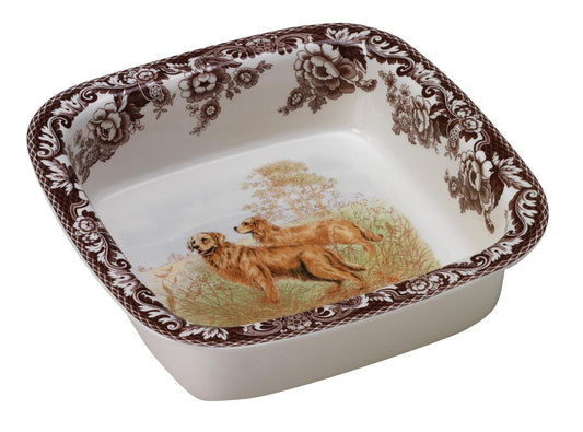 Spode Woodland Square Rim Dish, Golden Retriever