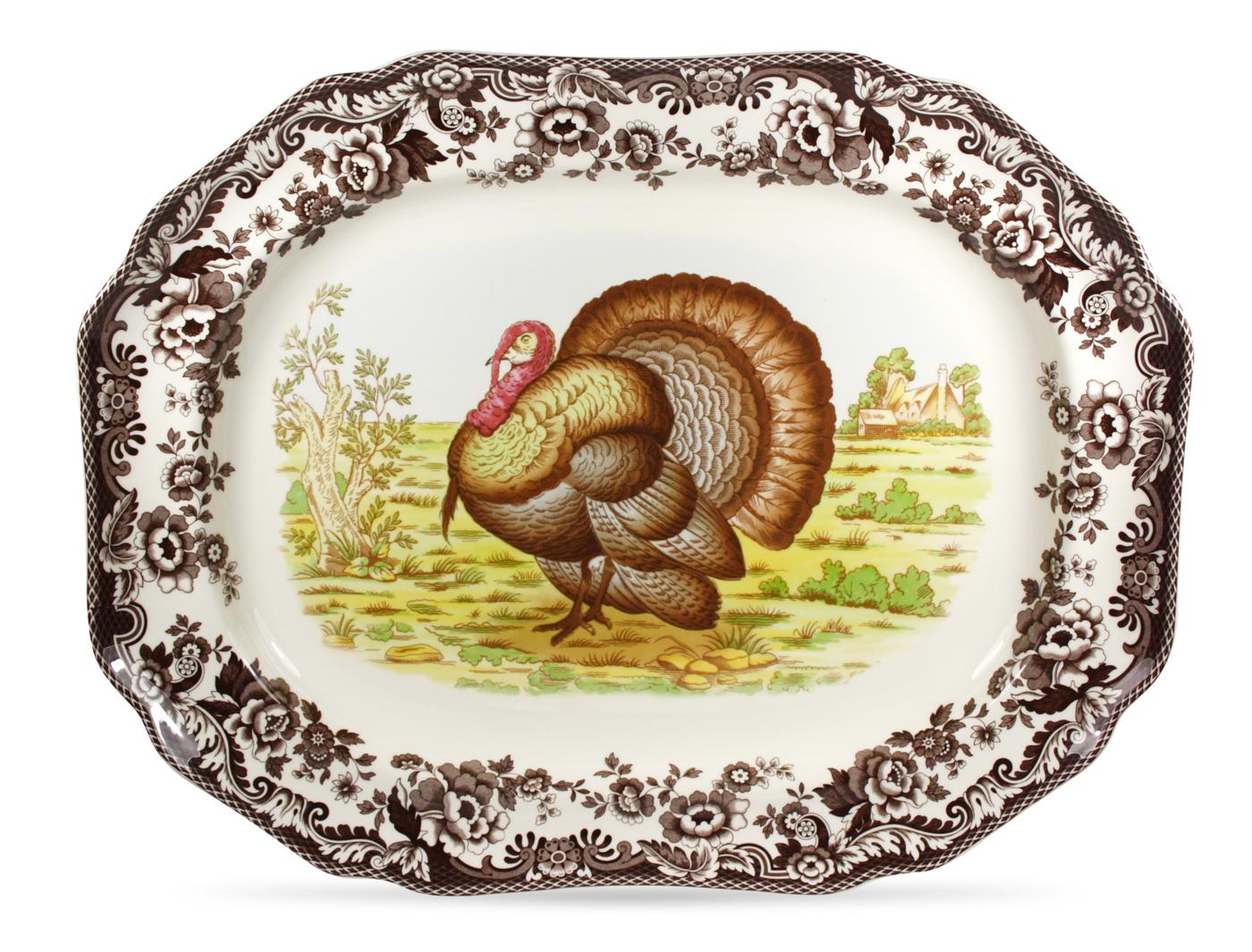 Spode Woodland Octagonal Platter 19 Inch, Turkey