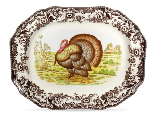 Spode Woodland Octagonal Platter 19 Inch, Turkey