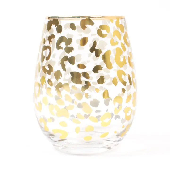 8 Oak Lane Gold Leopard Stemless Wine