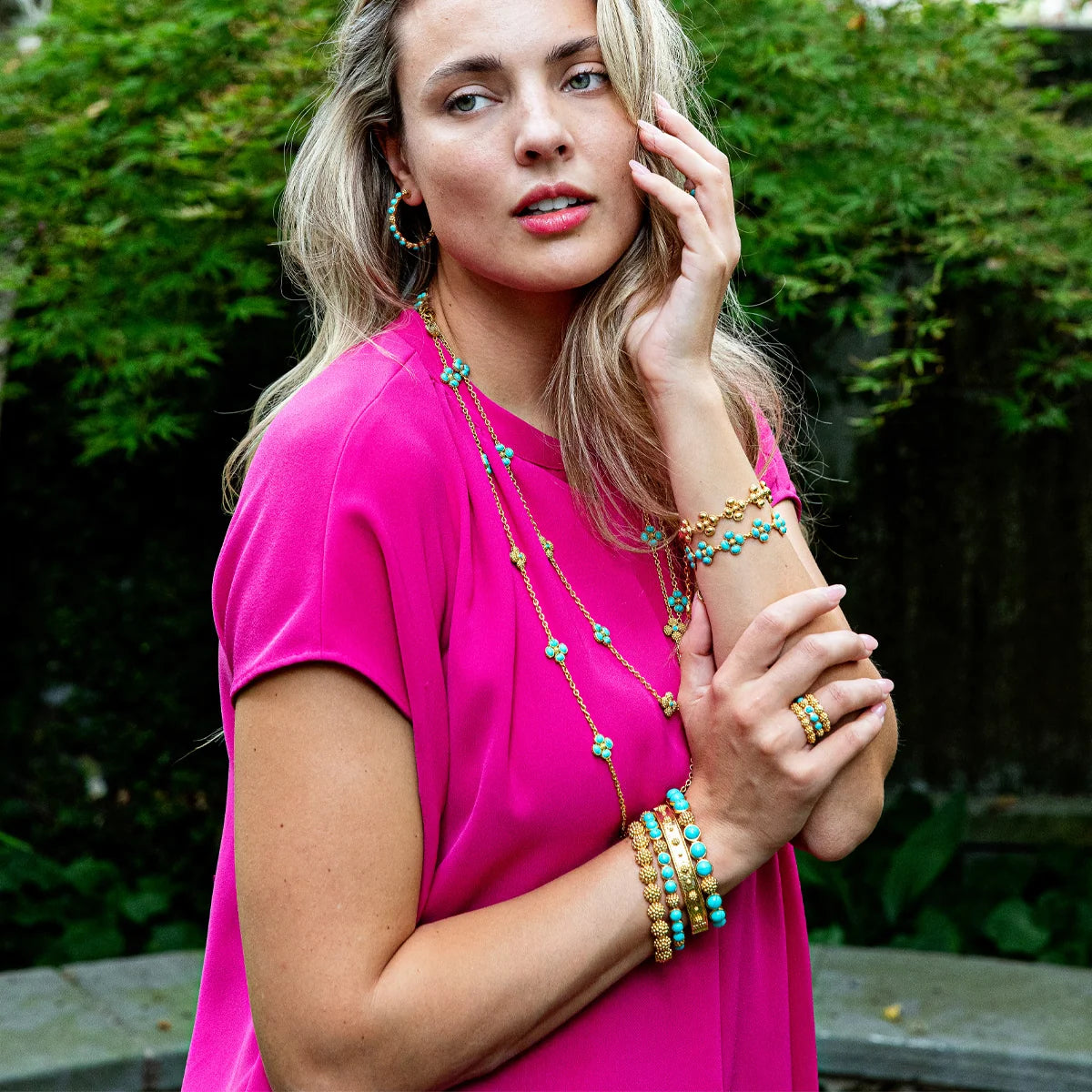 Capucine De Wulf Gem Hinged Bangle - Turquoise