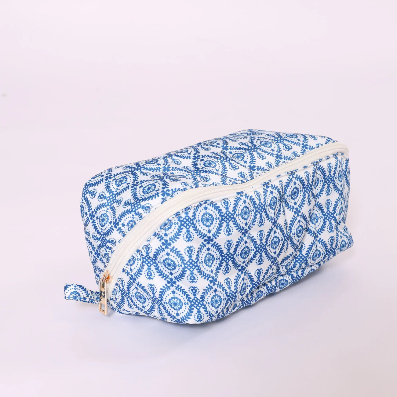 Top It Off Printed Glam Bag: Blue Floral Lace