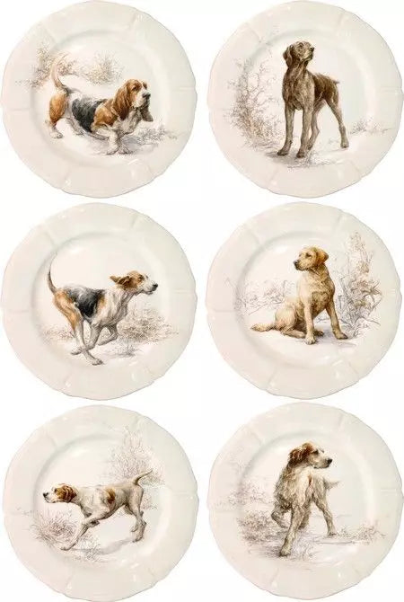 Gien Sologne Dog Dessert Plates