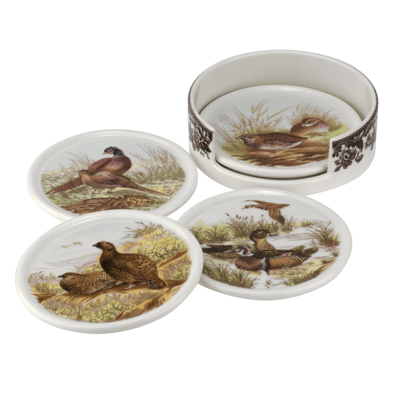 Spode Woodland 4 Piece Ceramic Coasters with Holder