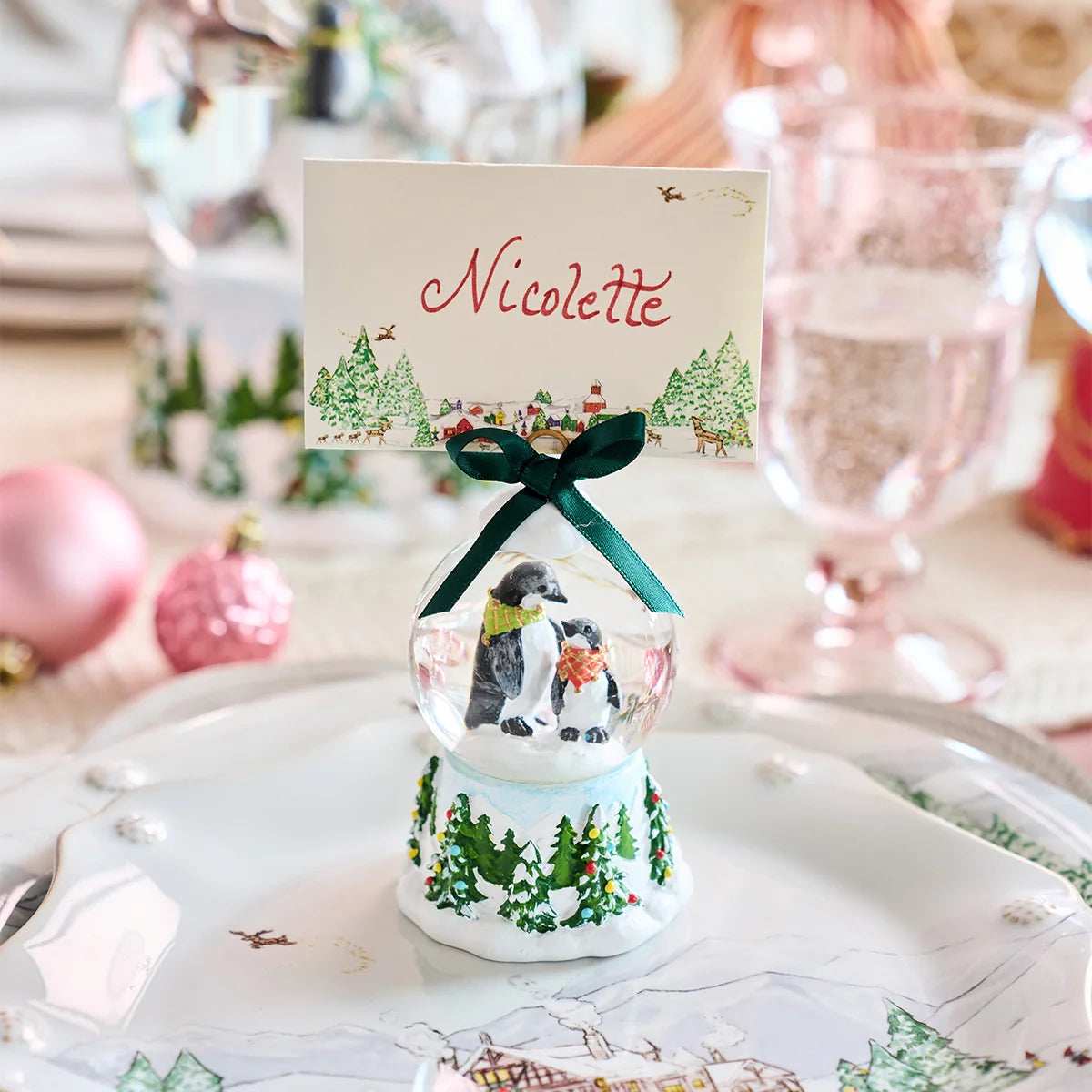 North Pole Penguin Snow Globe Place Card Holder