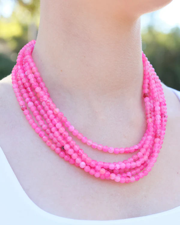 Caroline Hill Brookline Layered Beaded Necklace - Fuchsia