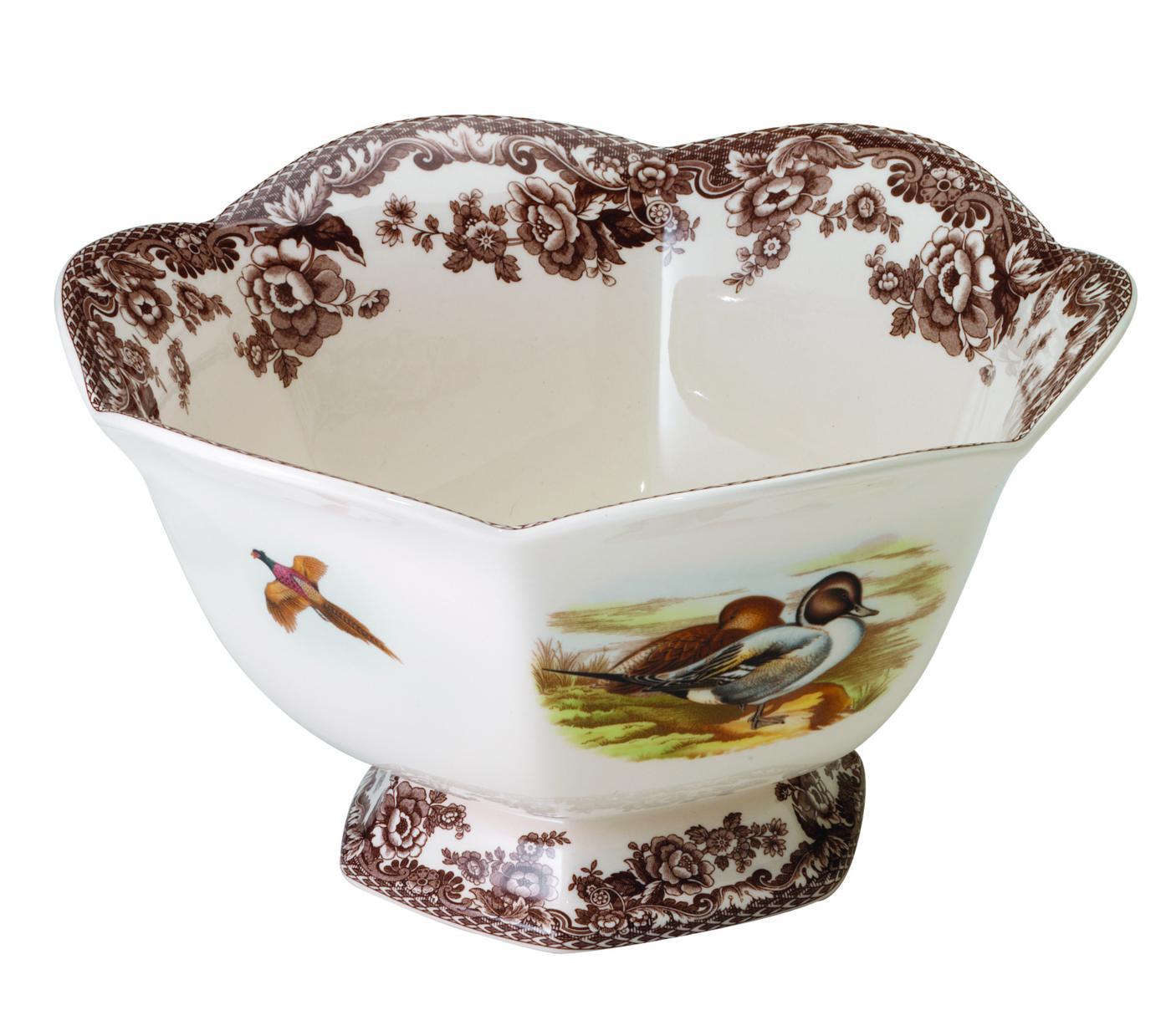 Spode Woodland Hexagonal Footed Bowl 8.5 Inch, Lapwing/Pintail