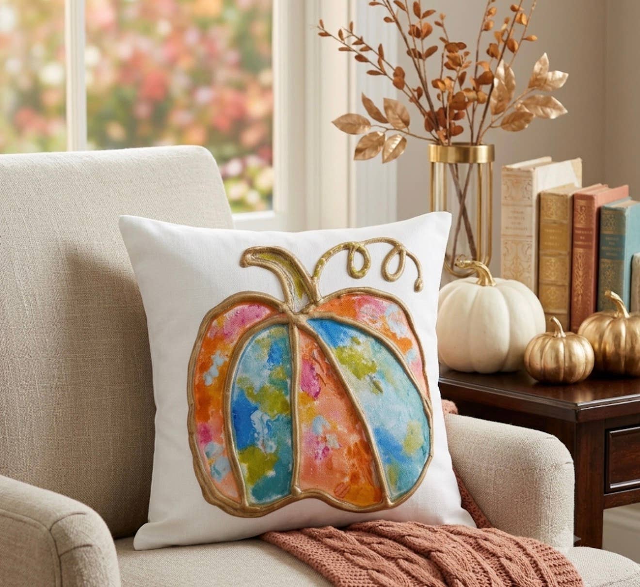 The Porch GA Watercolor Pumpkin Pillow