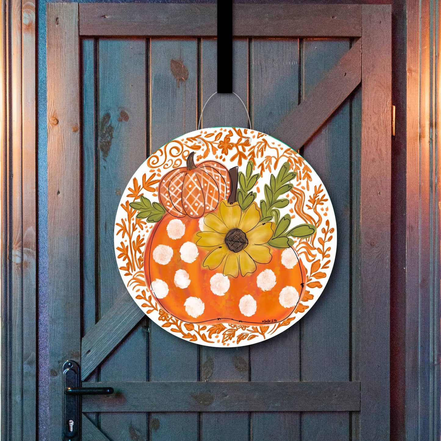The Porch Baxter and Me Orange Chinoiserie Harvest Pumpkin Door Hanger
