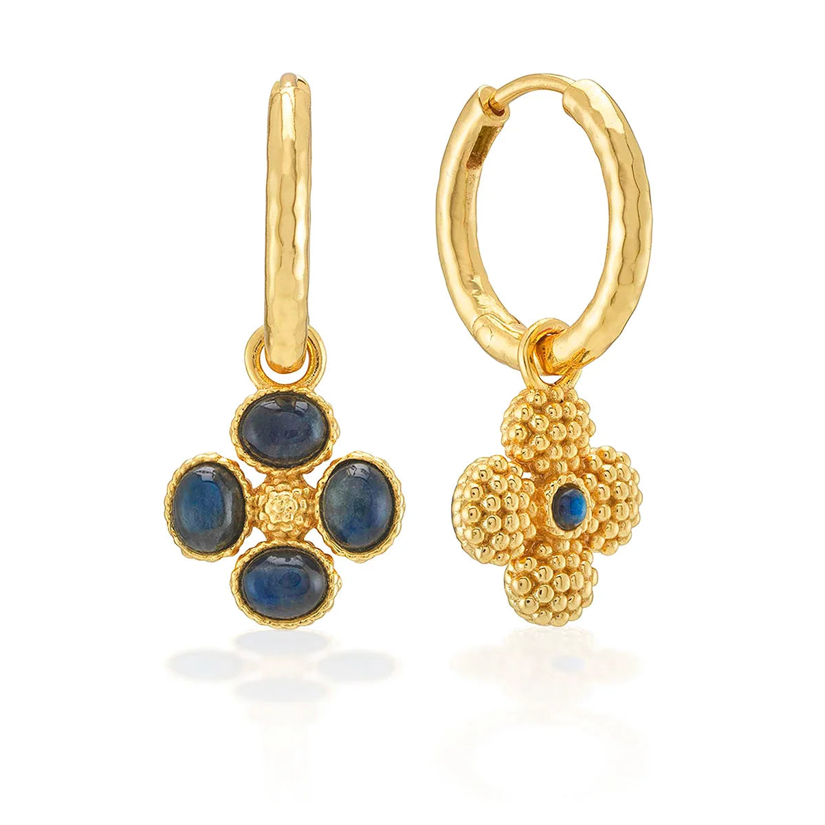 Capucine De Wulf Berry Clover Hoop Earrings with Double Sided Charm - Blue Labradorite