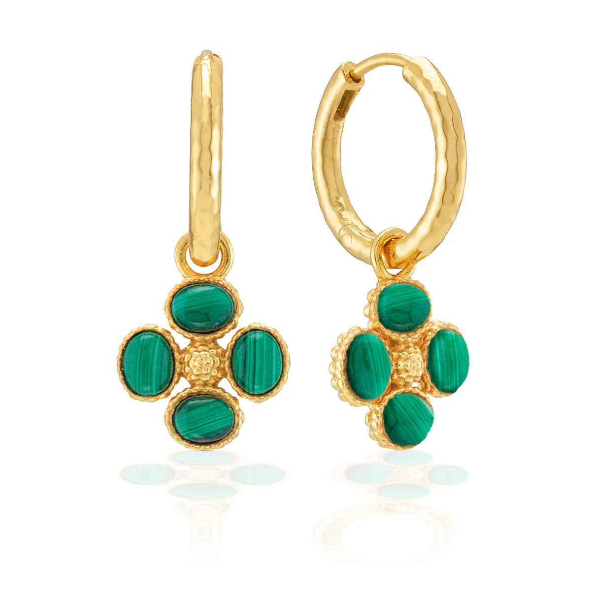 Capucine De Wulf Berry Clover Hoop Earrings with Double Sided Charm - Malachite