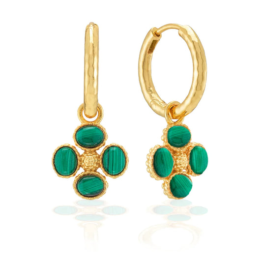 Capucine De Wulf Berry Clover Hoop Earrings with Double Sided Charm - Malachite