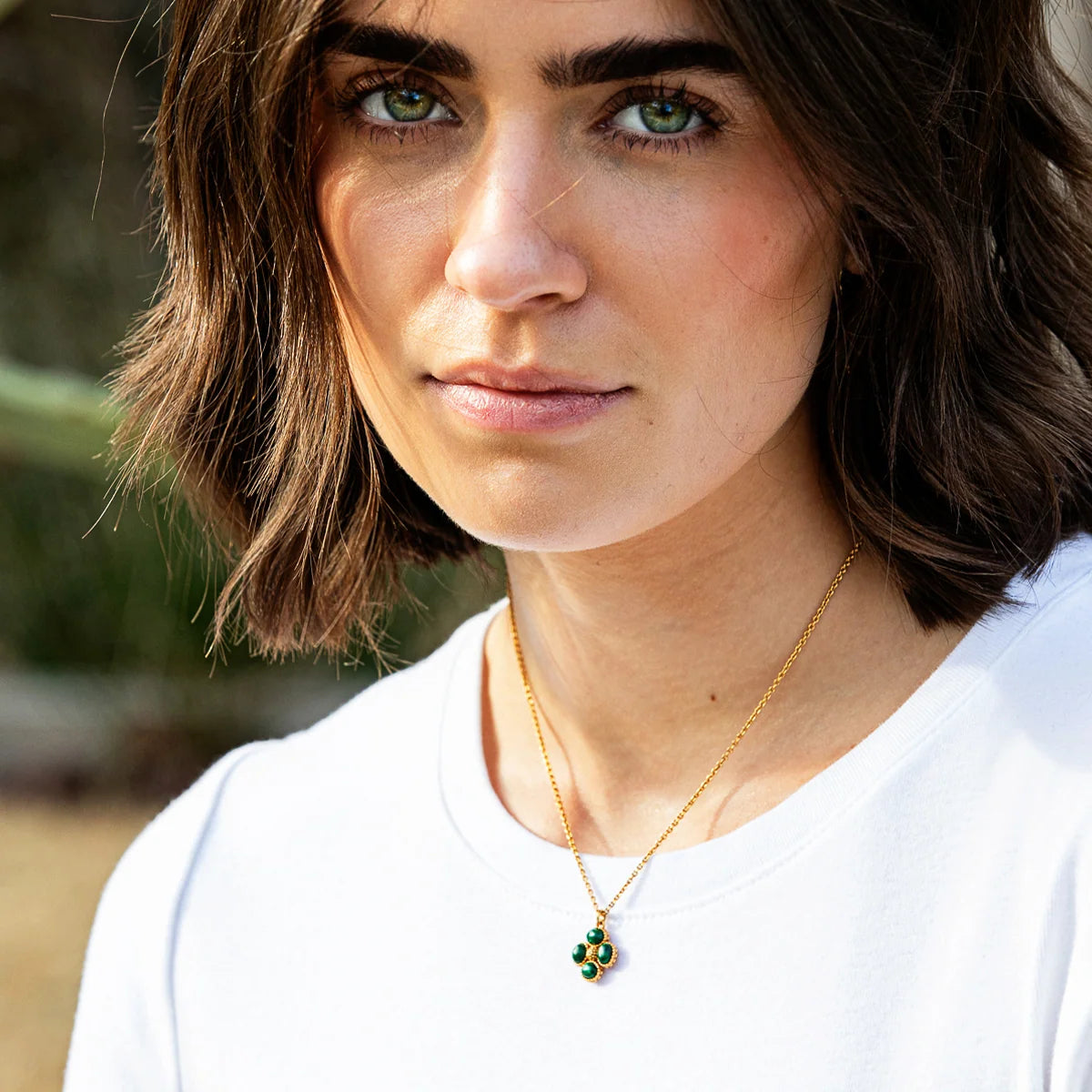 Capucine De Wulf Berry Clover Double Sided Charm Necklace, 16"+2" - Malachite