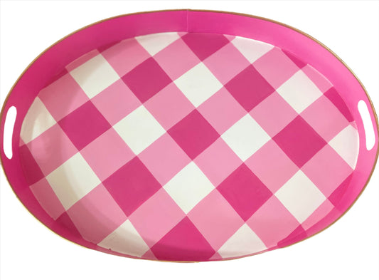 Jaye’s Studio Pink Plaid Oval Tray