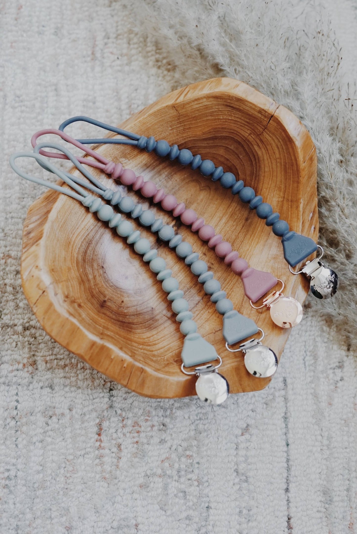 The Porch Sweetie Strap™ Silicone One-Piece Pacifier Clips: Blue Beaded