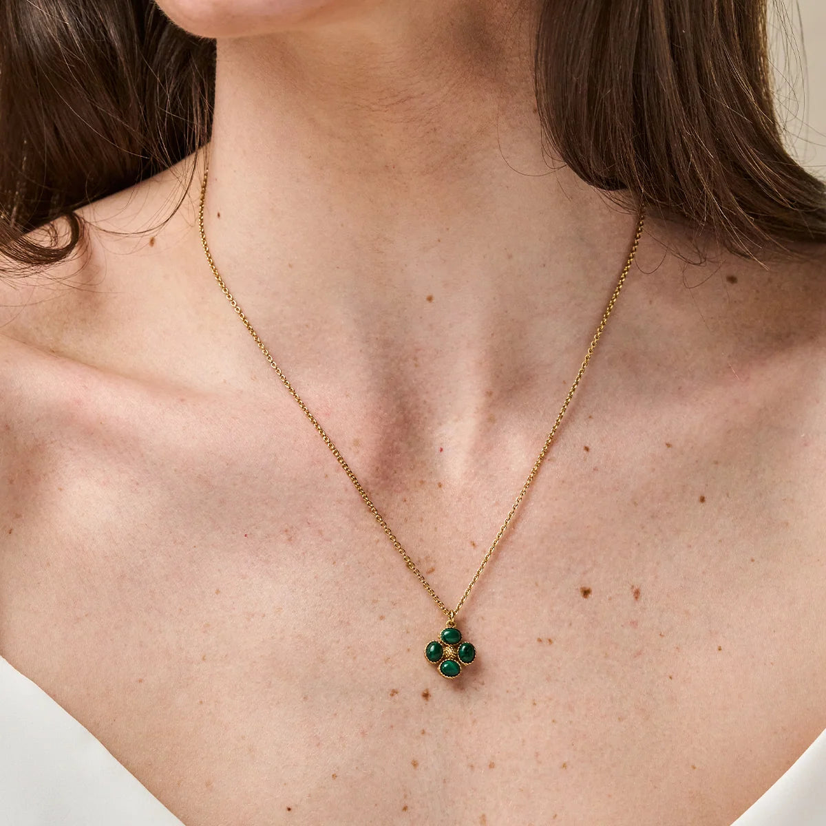 Capucine De Wulf Berry Clover Double Sided Charm Necklace, 16"+2" - Malachite