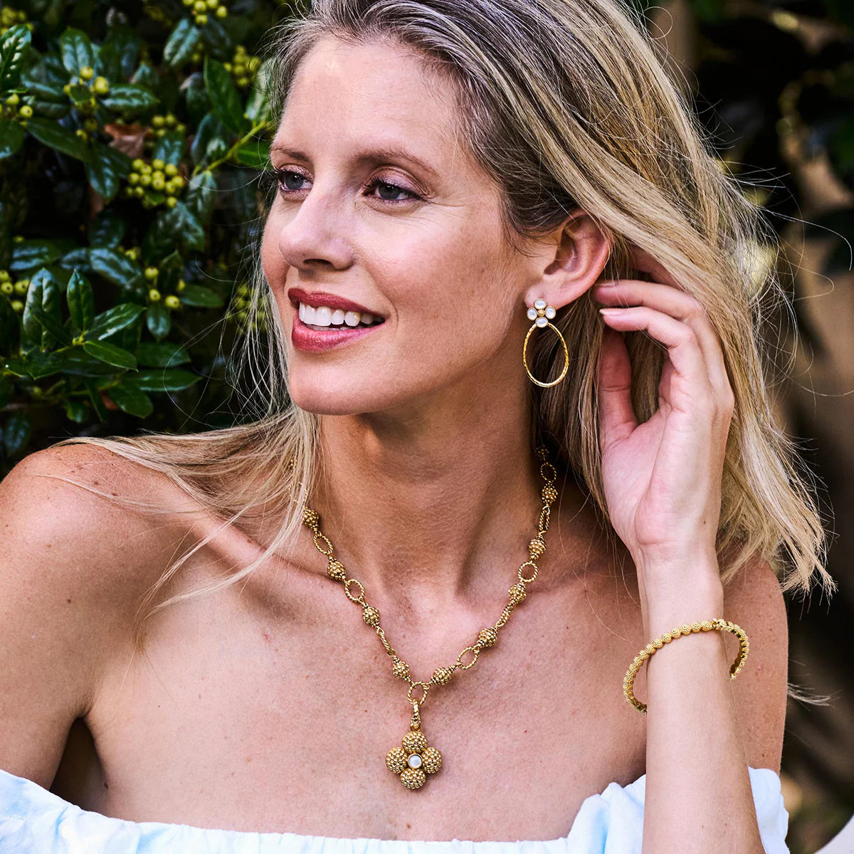 Capucine De Wulf Berry Clover Teardrop Mother of Pearl Earrings- Gold