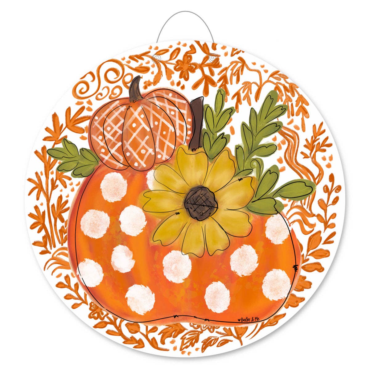 The Porch Baxter and Me Orange Chinoiserie Harvest Pumpkin Door Hanger
