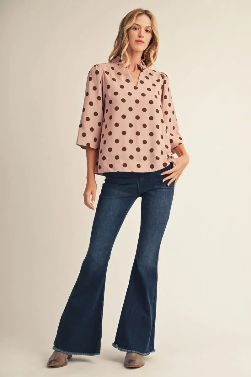 Pop of Polka Dot 3/4 Sleeve Top