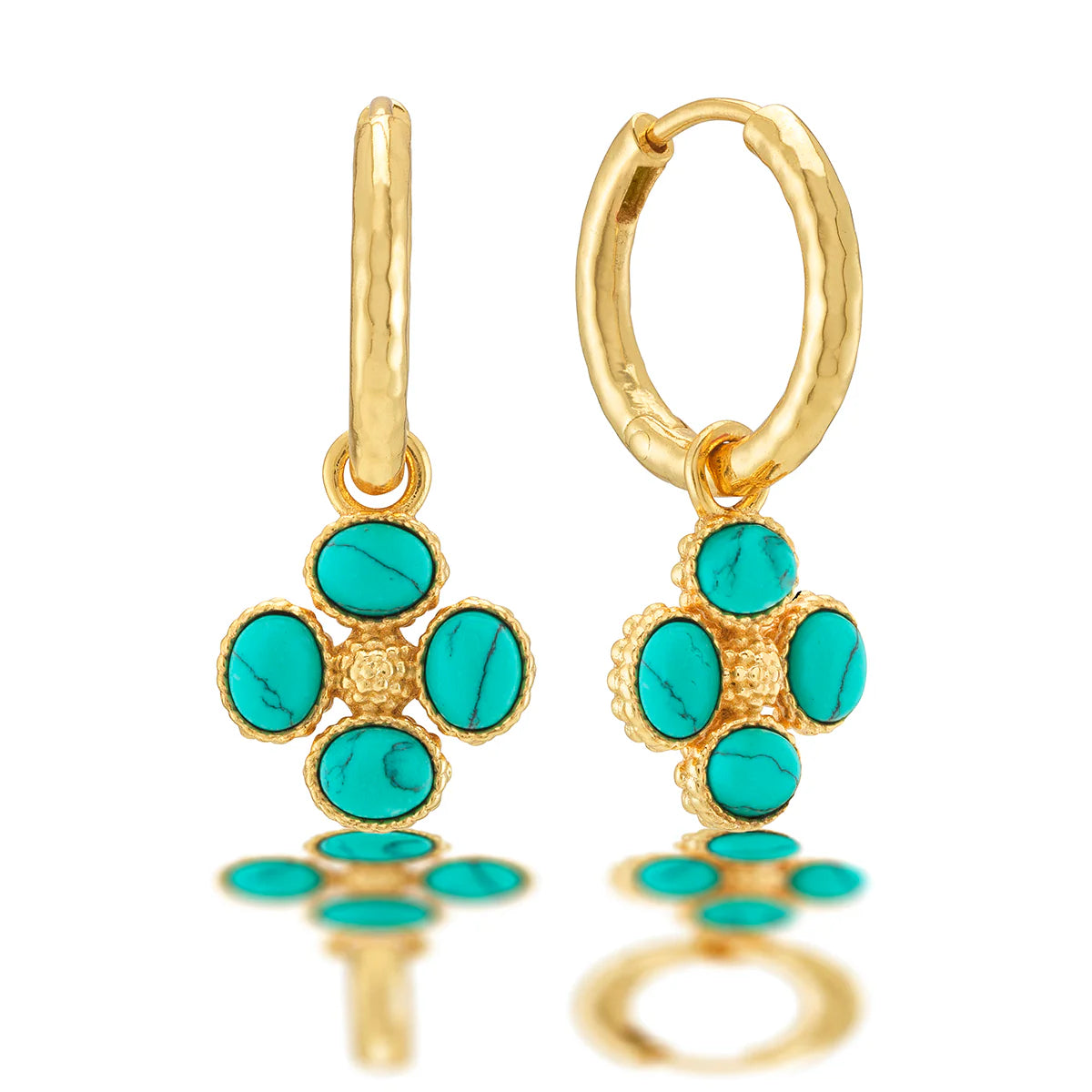 Capucine De Wulf Clover Hoop Earrings with Double Sided Charm - Turquoise