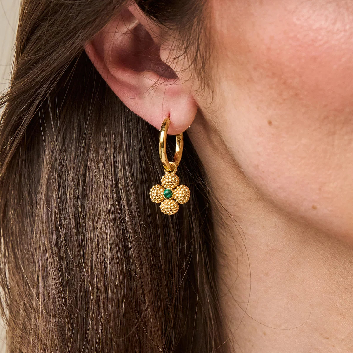 Capucine De Wulf Berry Clover Hoop Earrings with Double Sided Charm - Malachite