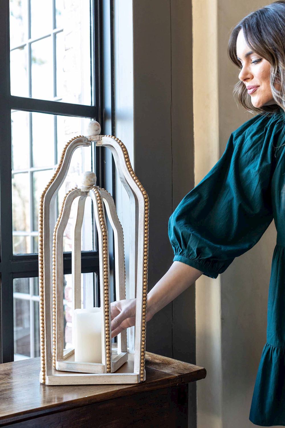 The Porch Mud Pie Gold Beaded Lantern Set