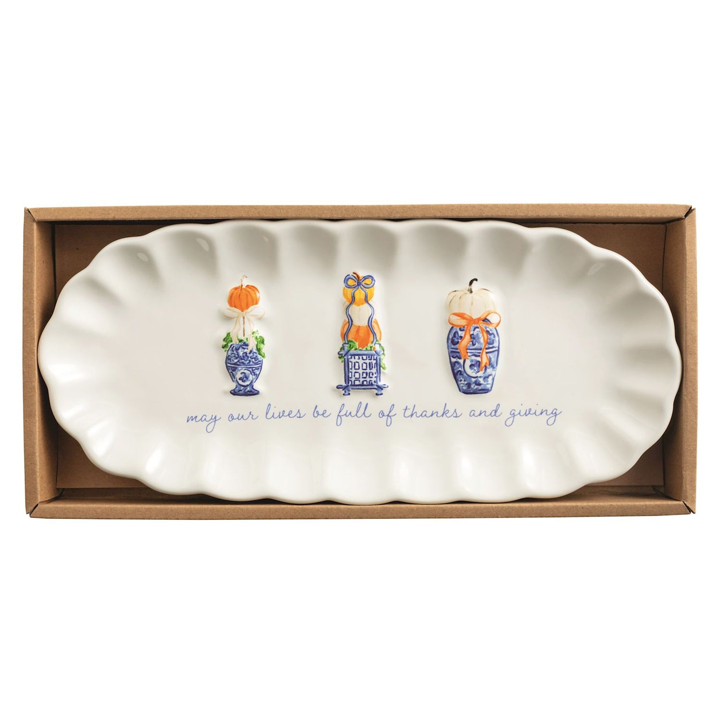 The Porch Mud Pie Scalloped Pumpkin Topiary Tray