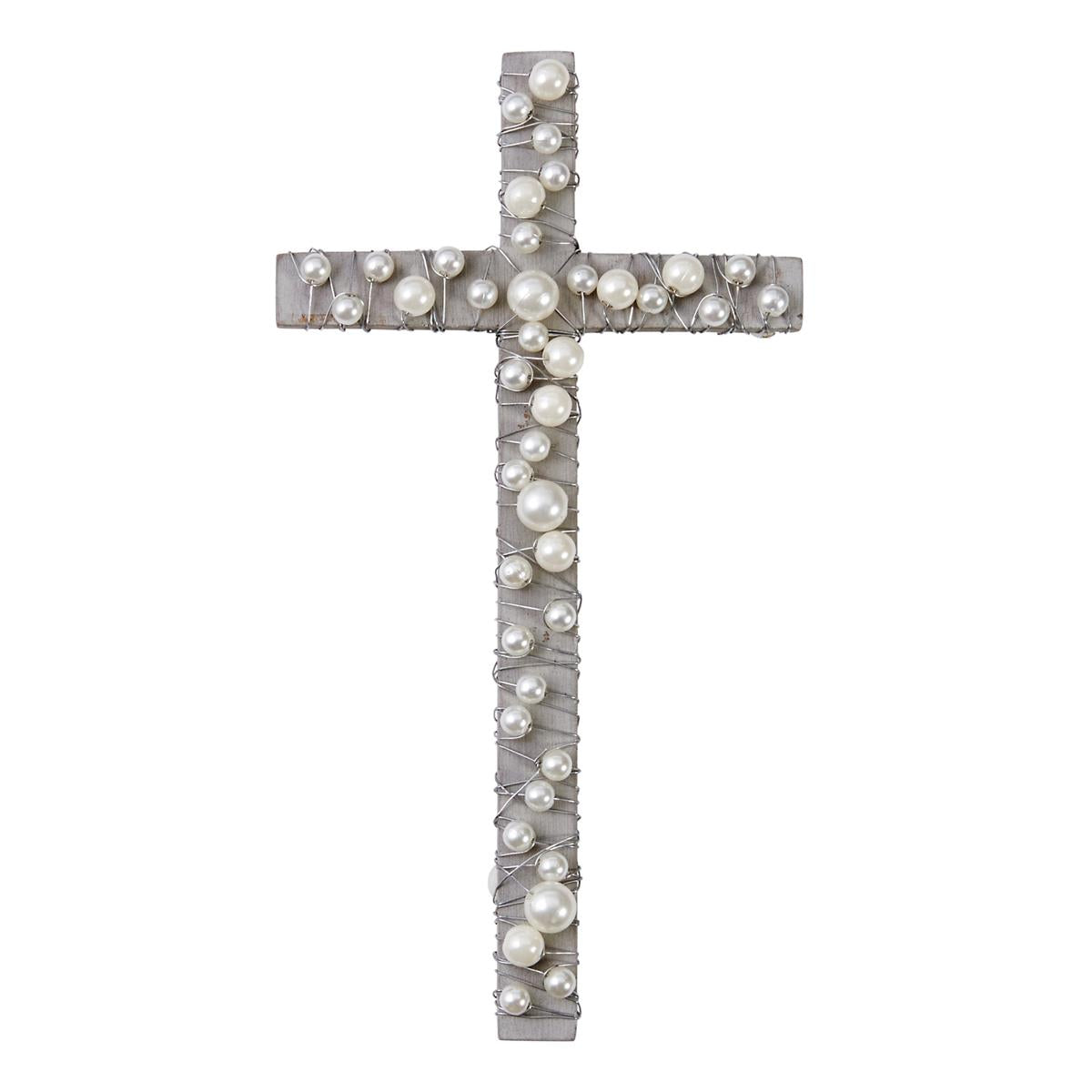 The Porch Mud Pie Gray Wash Wood and Wire Pearl Cross