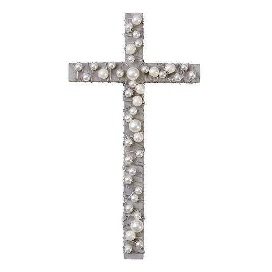 The Porch Mud Pie Gray Wash Wood and Wire Pearl Cross