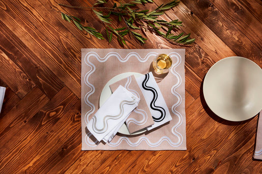 The Porch Mud Pie Tan & White Squiggle Napkin Set