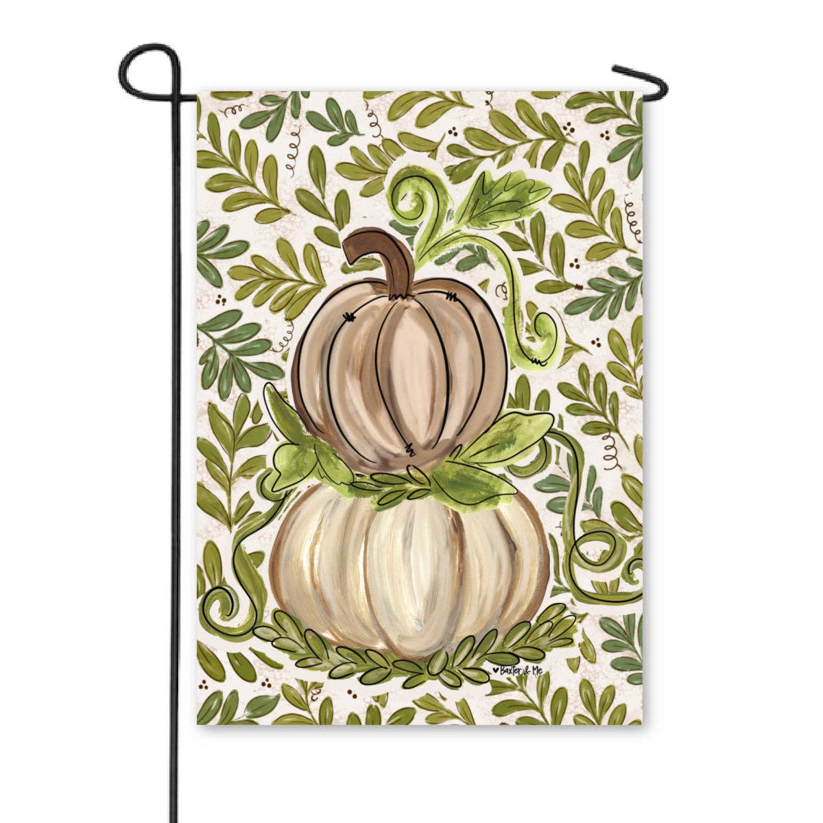 The Porch Baxter and Me Olive Leaf Pumpkin Garden Flag