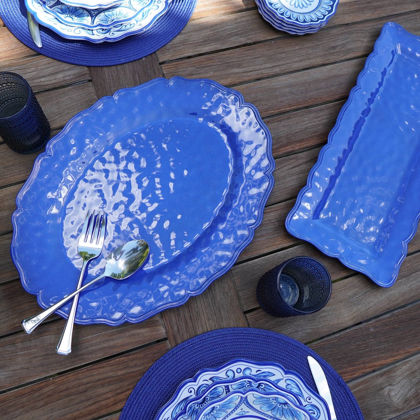 The Porch Indigo Blue 100% Melamine Rectangular Platter 19in x 8