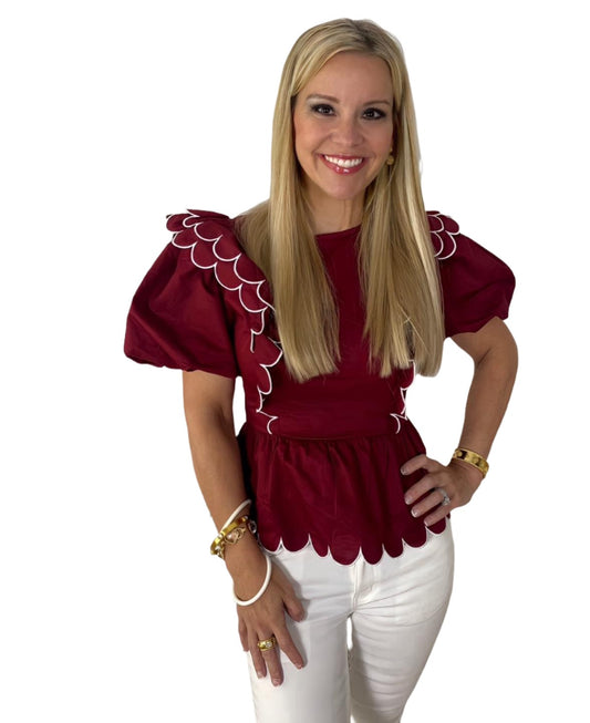 Burgandy Puff Sleeve Top