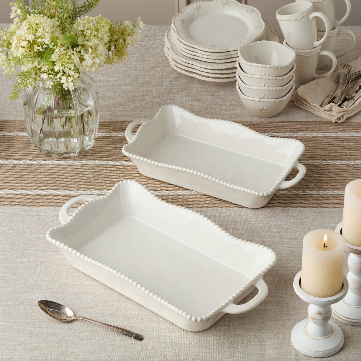 The Porch Perlette Cream Large Rectagular Baker 16in x 10.25in