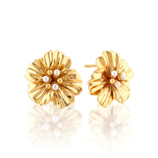Capucine De Wulf Nasturtium Stud Earrings - Pearl White