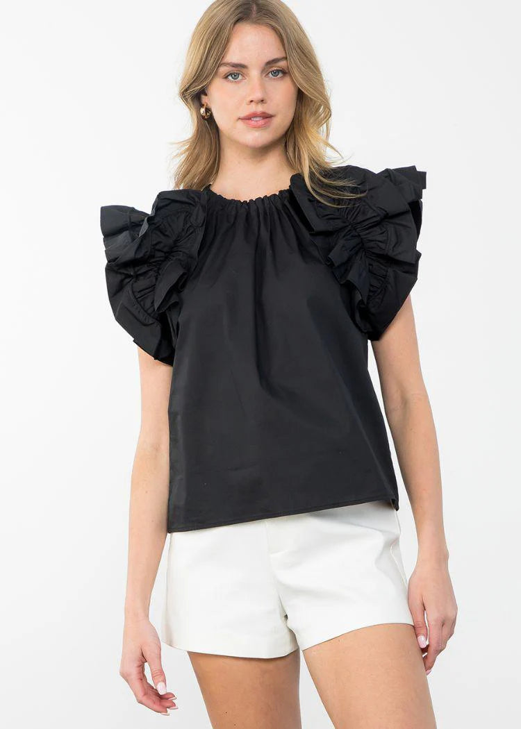 Simplicity is Key Black Flutter Top