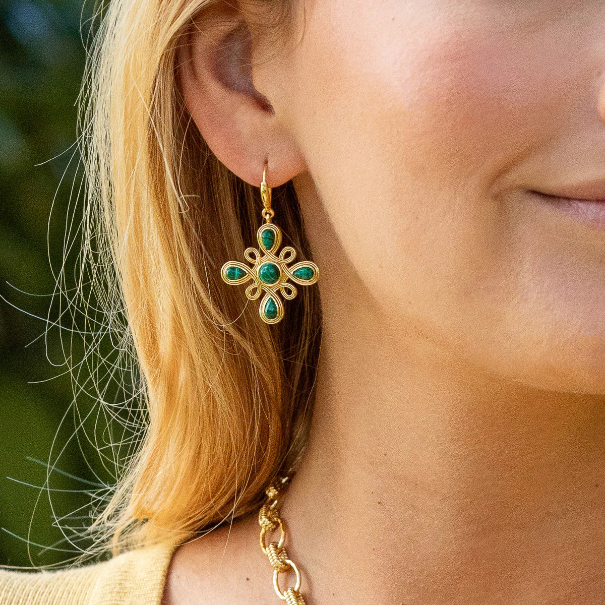 Capucine De Wulf Monique Gem Dangle Earrings- Malachite