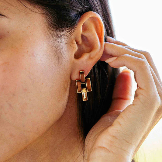 Capucine De Wulf Pathway Post Small Link Earrings- Teak/Gold