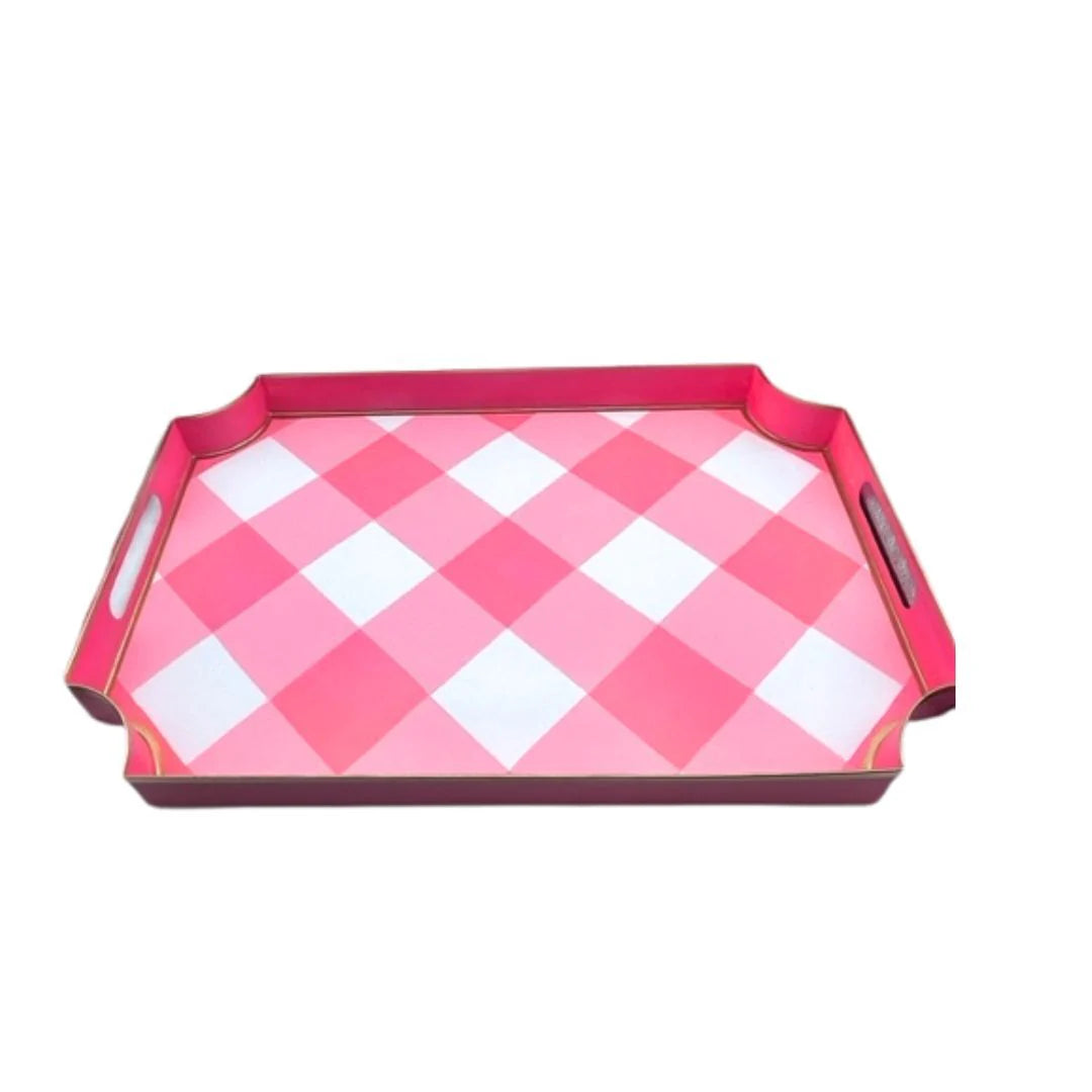 Jaye's Studio Pink Plaid Rectangle Tray